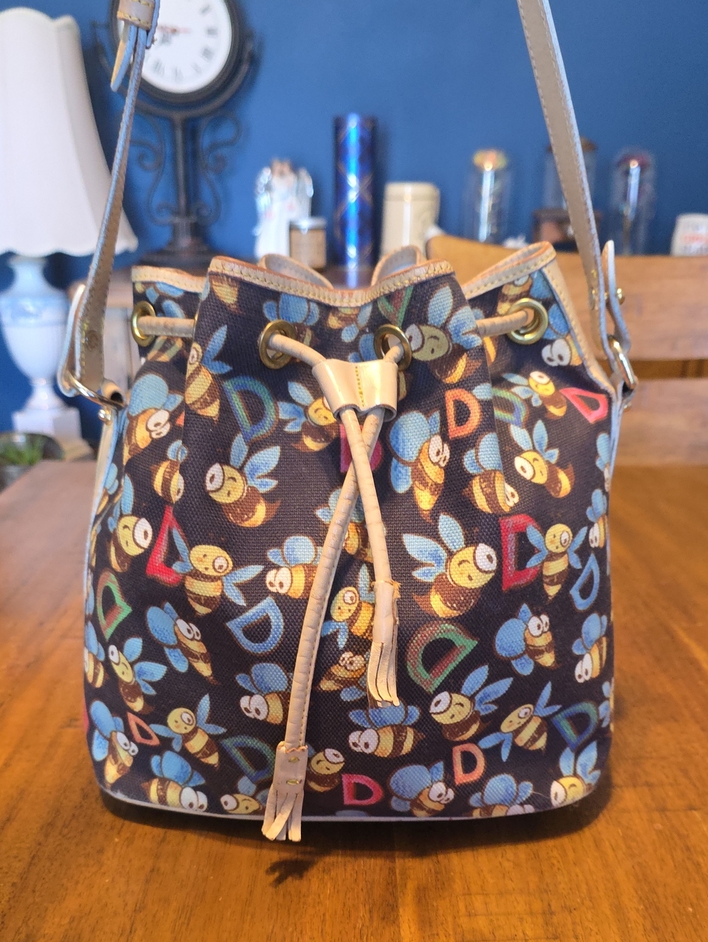 Dooney & Bourke  Bee Print Drawstring Shoulder Bag Rare